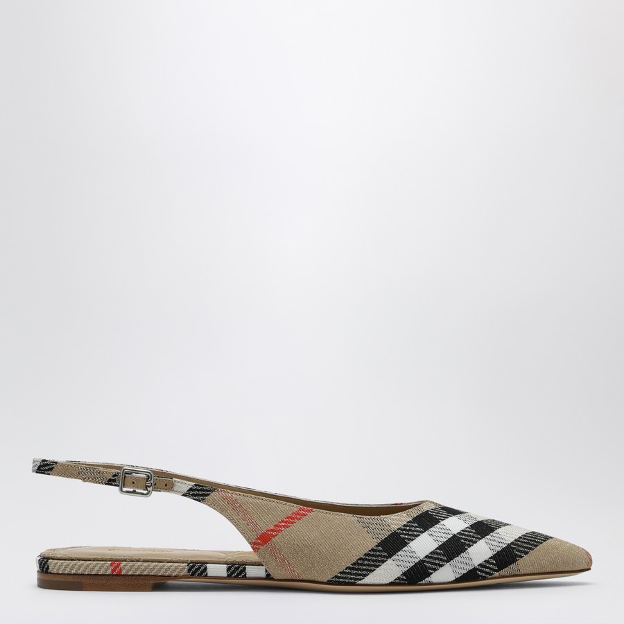 【送料&関税込】Burberry Slingback Check Check Birdie Slingback Pumps in Sand - Women, Cotton, Nylon