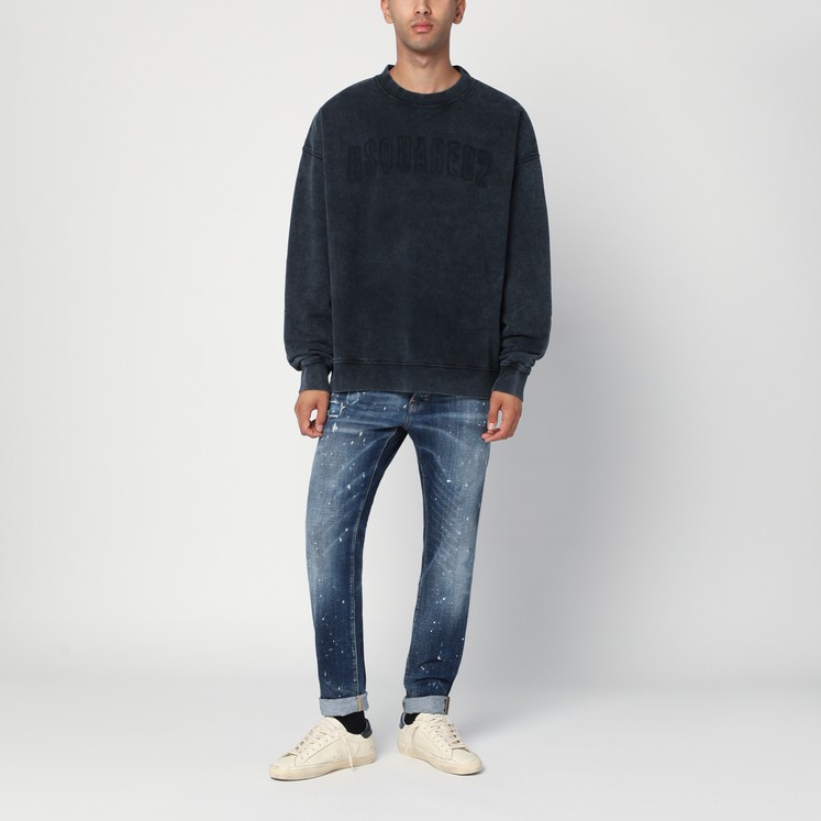 【関税&送料込】Dsquared2 Washed Grey Sweatshirt With Logo DSQUARED2 logo-print Cotton Hoodie | Grey | FARFETCH BN