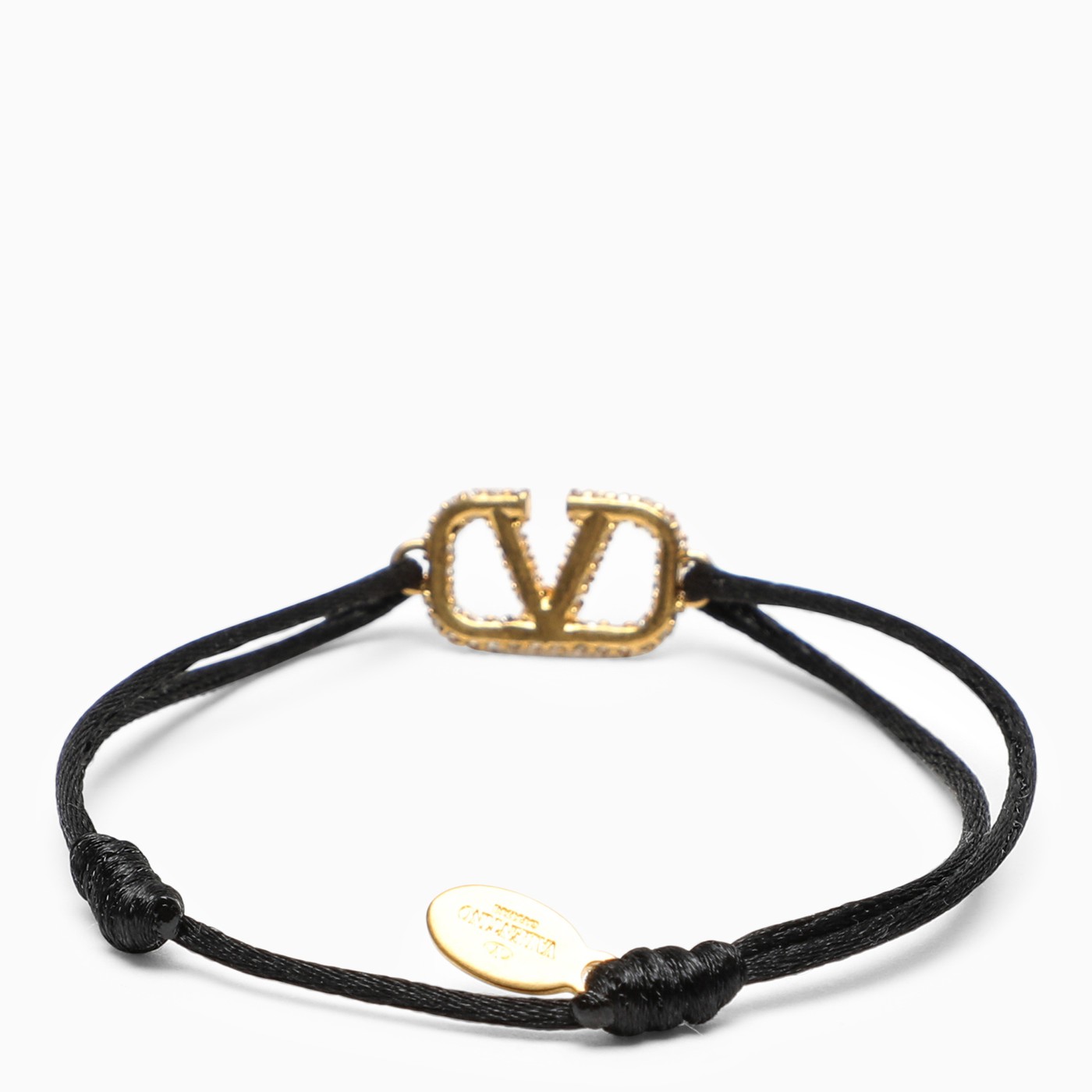 Valentino Garavani Vlogo bracelet in black cotton and crystals TheDoubleF