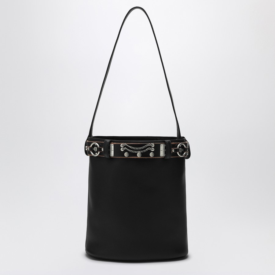 ショルダーバッグ・ポシェット PRADA BUCKET BAG (1BE085VSBB2HIE F0002) Black Prada Buckle leather bucket bag with studded belt | PRADA