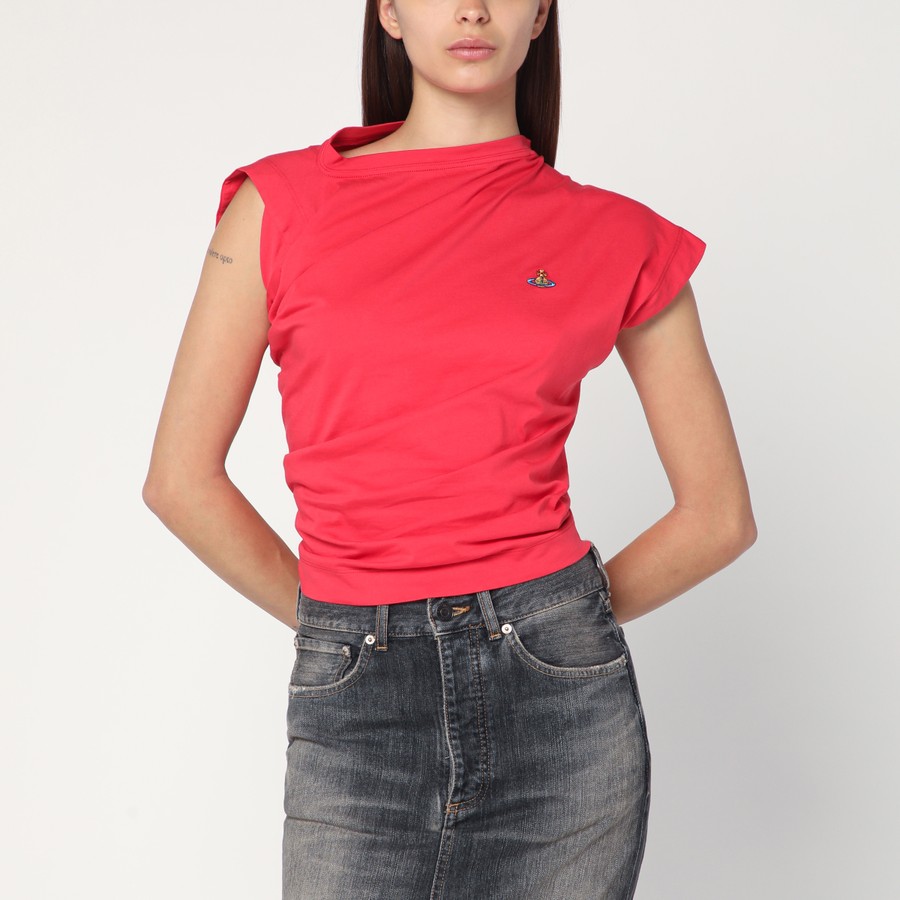 Vivienne Westwood Asymmetric red T-shirt with Orb logo