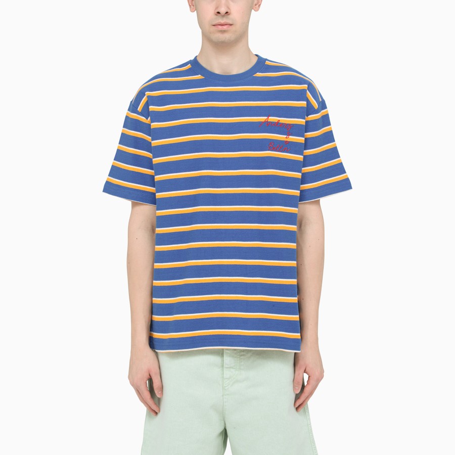 Blue shirt with yellow stripes clearance