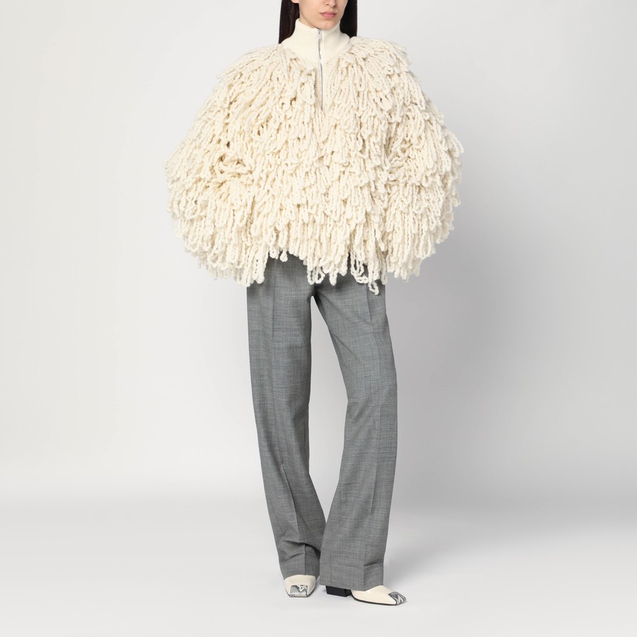 ジャケット STELLA MCCARTNEY WHITE WOOL BOMBER JACKET WITH FRINGES Stella McCartney White wool bomber jacket with fringes