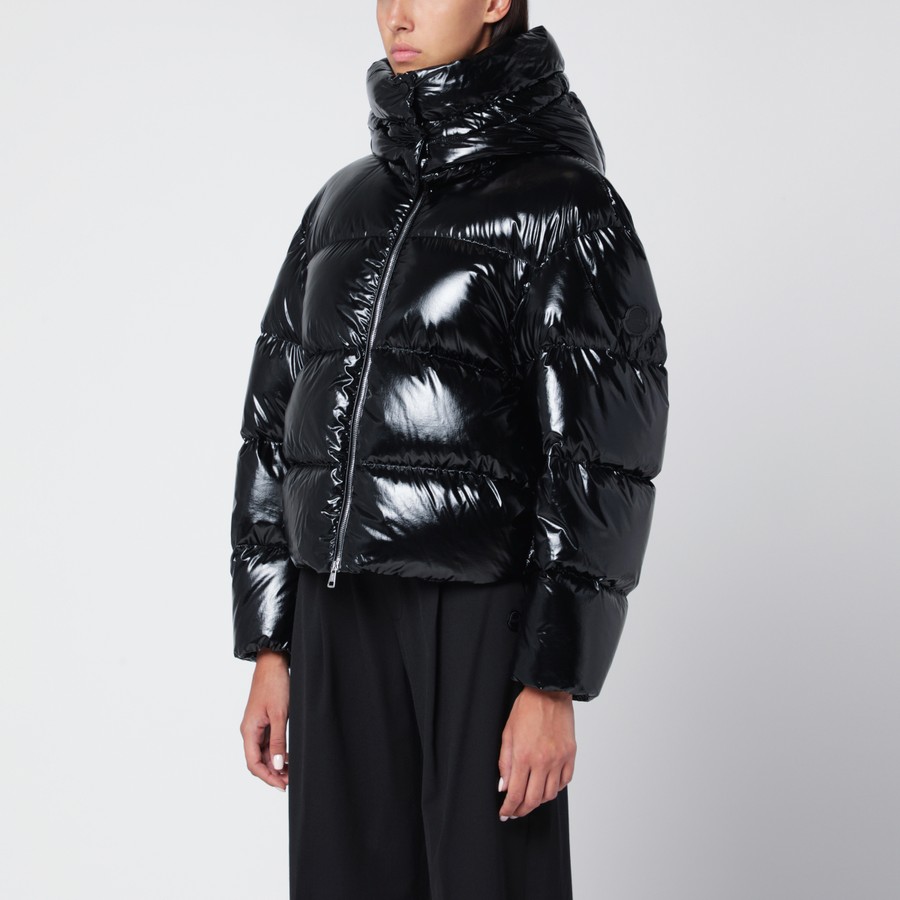 Moncler X Edward Enninful Black shiny nylon hooded down jacket
