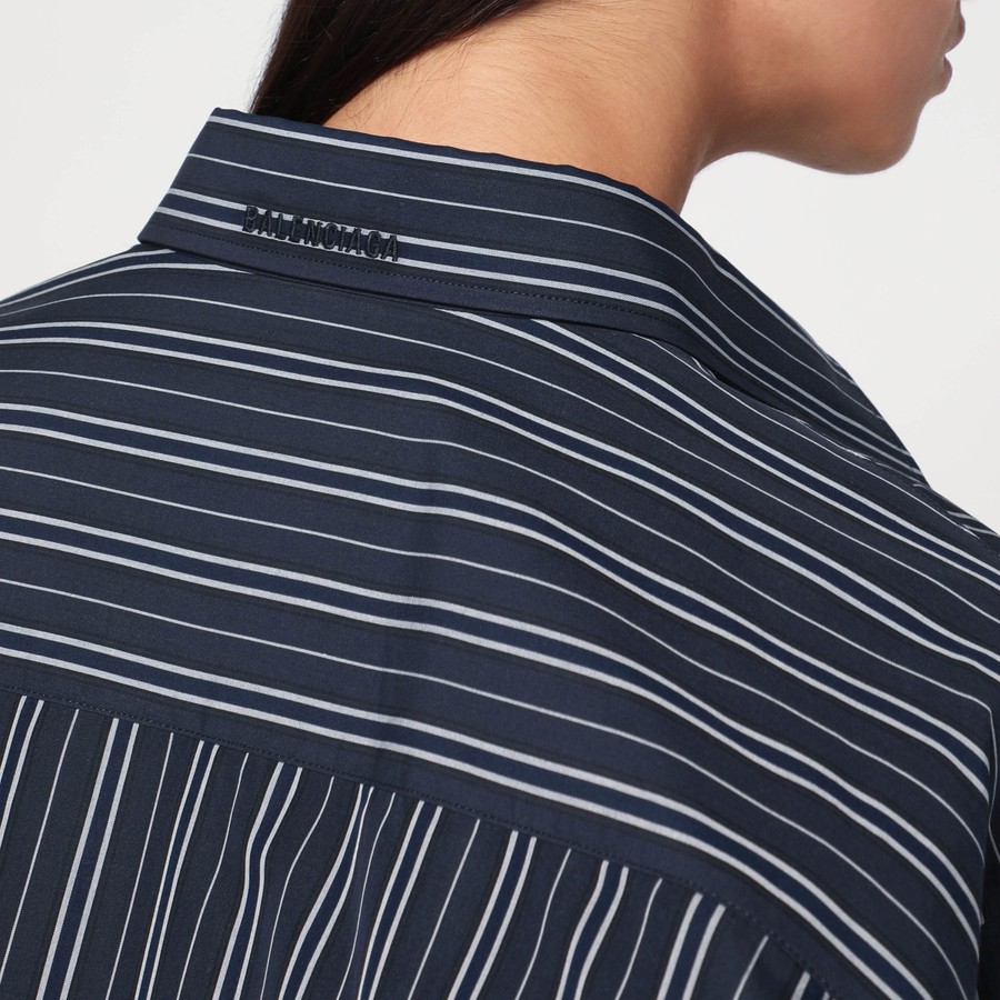 関税込【BALENCIAGA】 モノグラムシャツ Navy Blue Balenciaga 21 years Cotton Shirt 34 Unisex White x navy