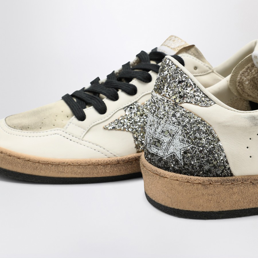 Golden Goose Silver/white Ballstar sneaker with glitter TheDoubleF
