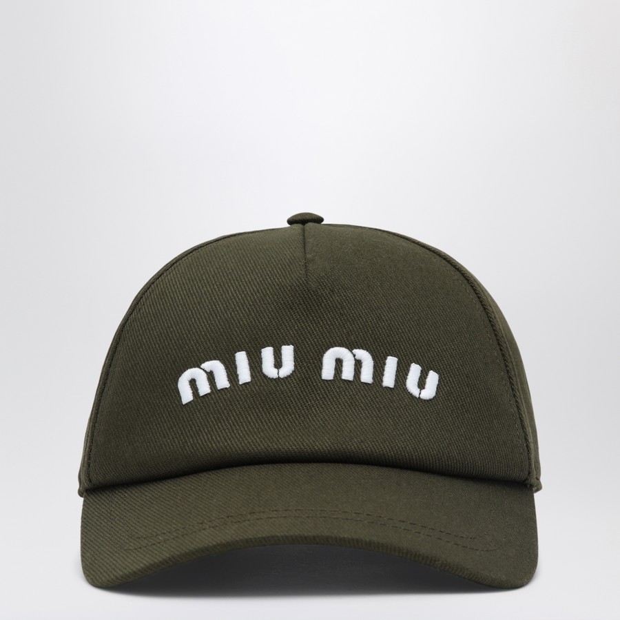 キャップ MiuMiu Miu Miu Cotton Baseball Logo Hat (5HC179 2F81 F0401) Miu Miu Green baseball cap with logo | TheDoubleF