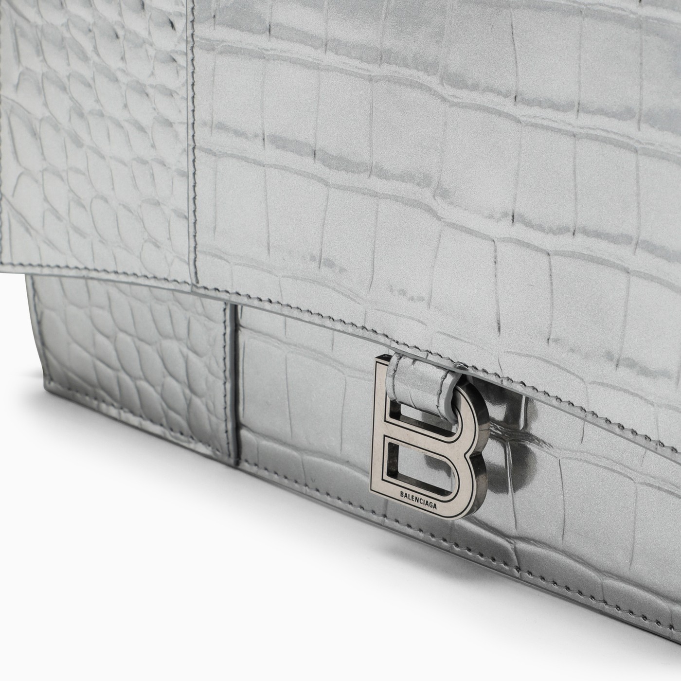Balenciaga Silver crocoprint Hourglass clutch bag TheDoubleF