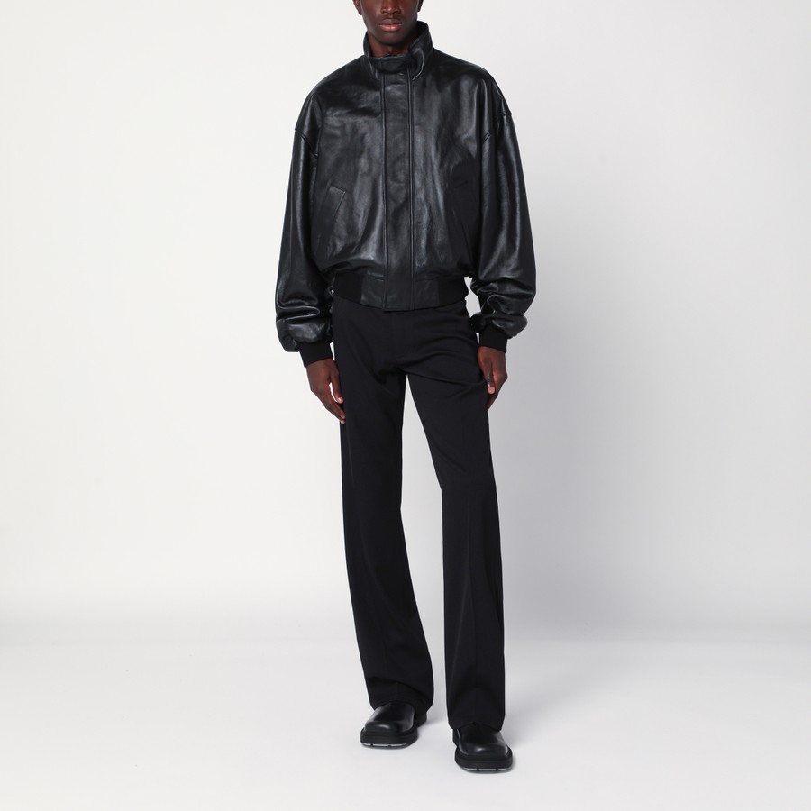 Balenciaga Black leather zip-up bomber jacket | TheDoubleF