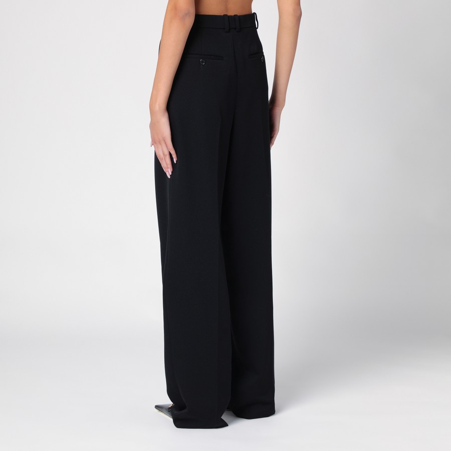 パンツ SAINT LAURENT BLACK WOOL WIDE-LEG PANT SAINT LAURENT Pleated grain de poudre wool wide-leg pants