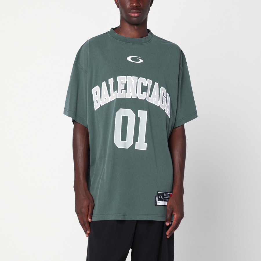 Balenciaga Dark green/light grey oversized basketball T-shirt