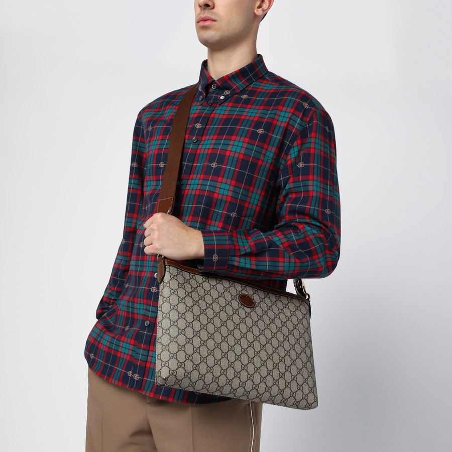 ショルダーバッグ GUCCI SMALL SHOULDER BAG IN BEIGE AND EBONY GG FABRIC Gucci SHOULDER BAG WITH WEB DETAIL IN BEIGE AND EBONY GG