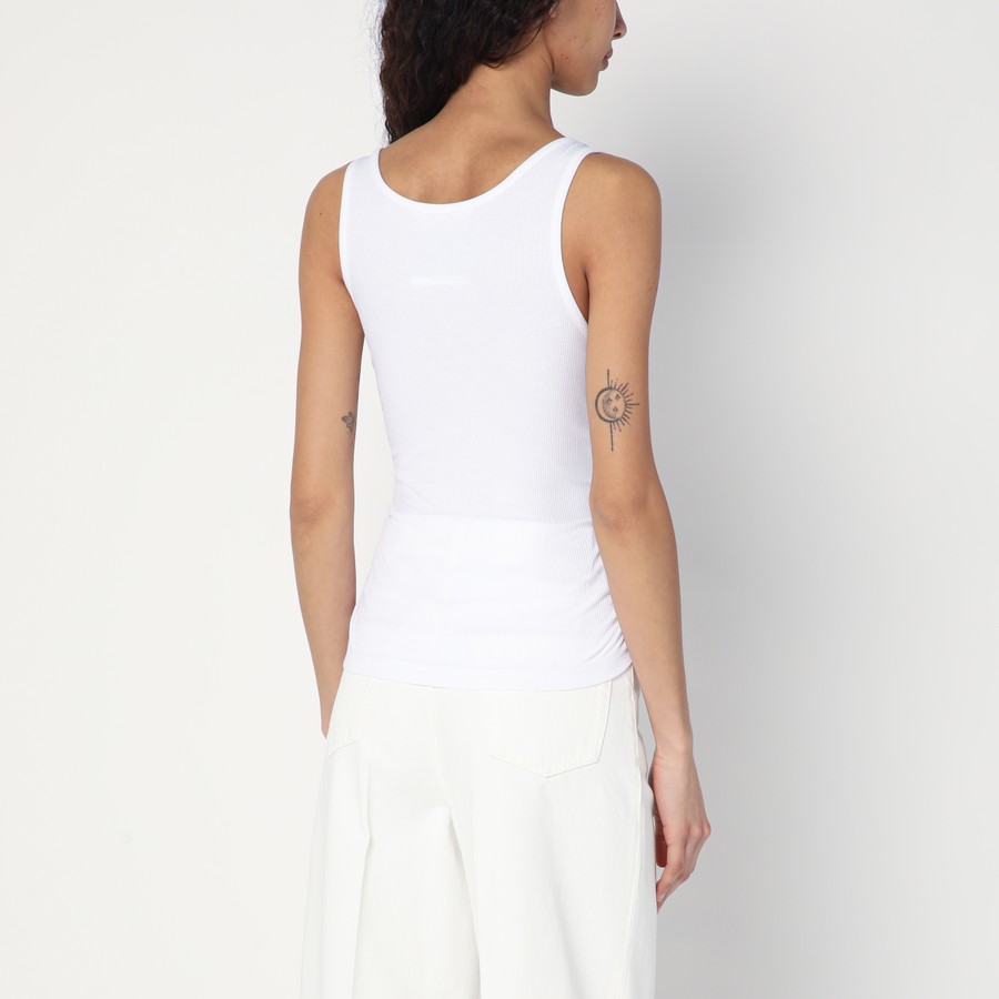 Tシャツ・カットソー MOSCHINO Women Tops A12060445 0001 WHITE Moschino White tank top in cotton with laces | TheDoubleF