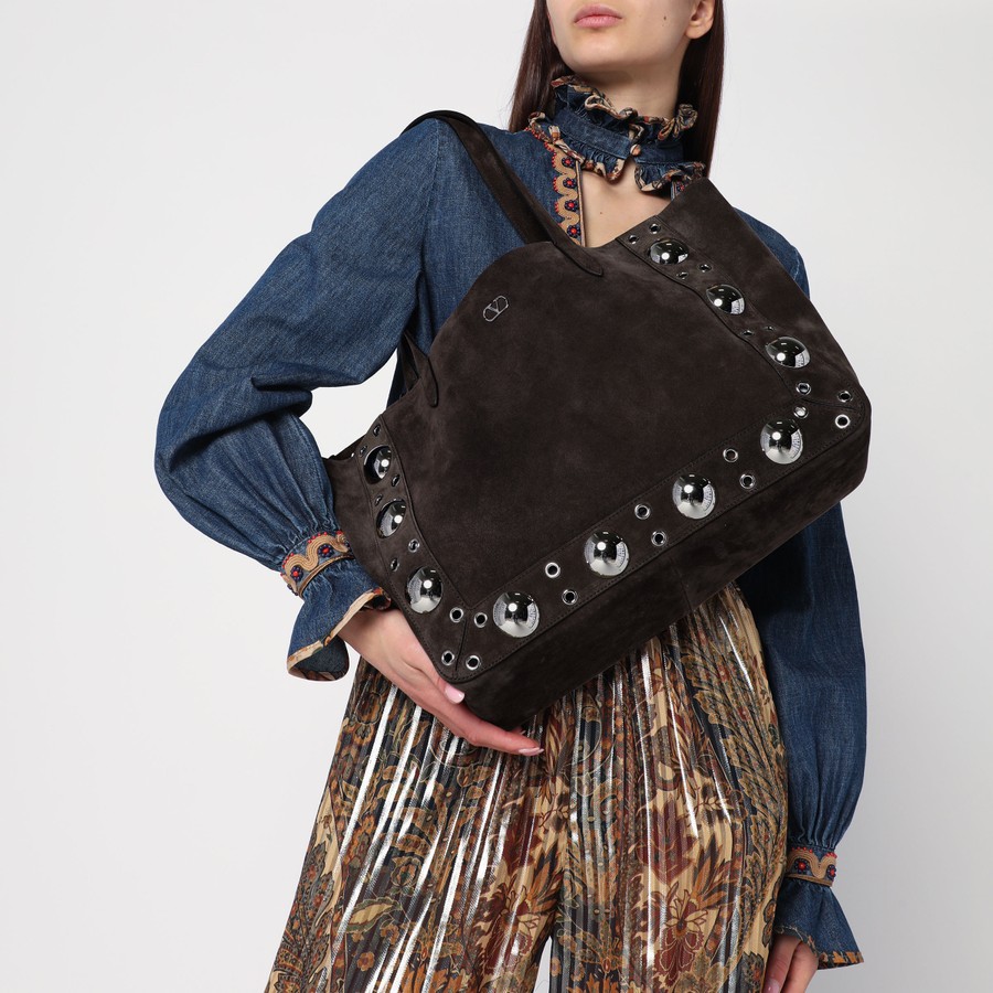 【関税&送料込み】Valentino Garavani NellcA´te Dark Suede Valentino Garavani Medium Nellcôte Tote in Brown Suede