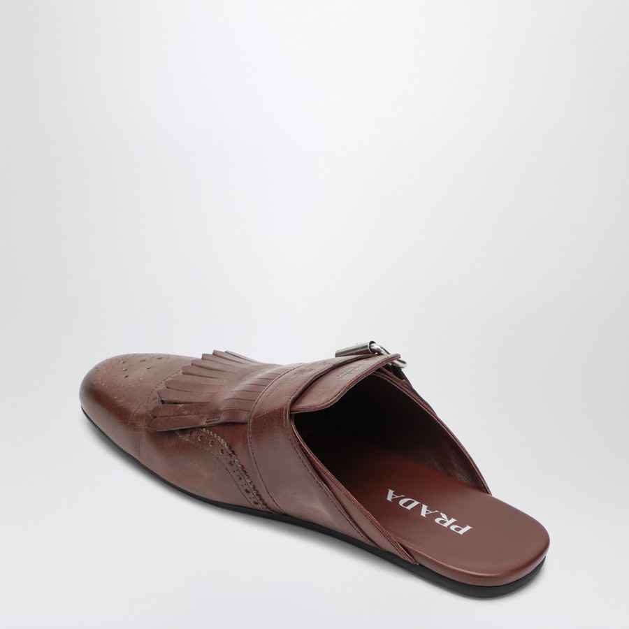Prada Sabot Shuffle marrone in pelle con fibbia | TheDoubleF