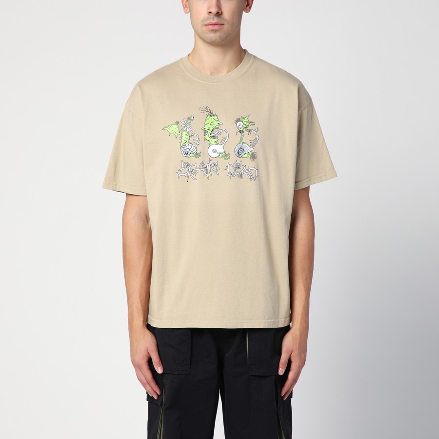 Tシャツ・カットソー BRAIN DEAD Men T Shirts F24T00004086CO Beige Brain Dead Beige cotton T-shirt with print | TheDoubleF