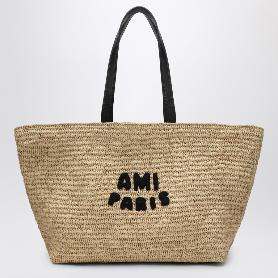 関税&送料込【AMI PARIS】 Raffia Tote Bag 夏バッグ2WAY 大容量 NATURAL Ami Paris Tote Bag | AMI PARIS