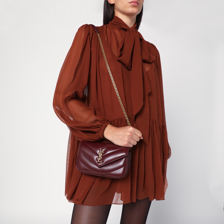 Saint Laurent Mini LouLou bag in bordeaux leather | TheDoubleF