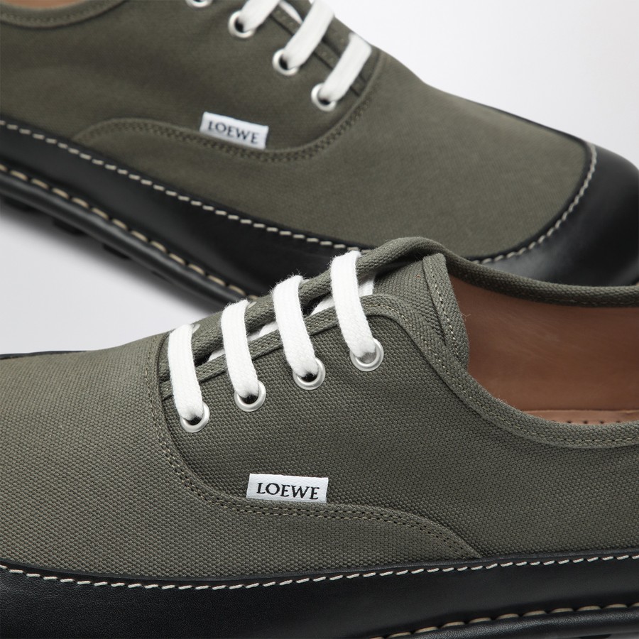 Loewe Bay lace-up shoes in khaki canvas and leather | TheDoubleF
