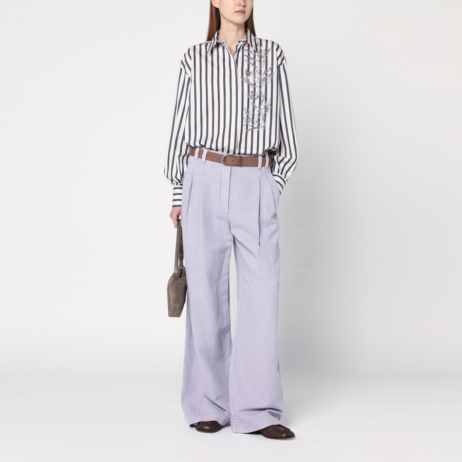 パンツ BRUNELLO CUCINELLI Women Straight Pants ML996P5896CO Purple Brunello Cucinelli Wide lilac trousers in linen blend