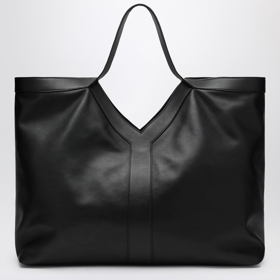 SAINT LAURENT 黒 大容量トートバッグ Saint Laurent - Black Leather Perforated Logo Large Tote