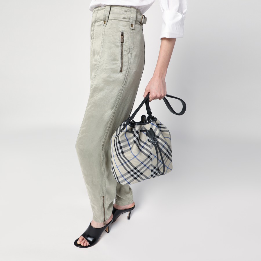 Burberry Medium bucket bag with Lichen-colour Check pattern