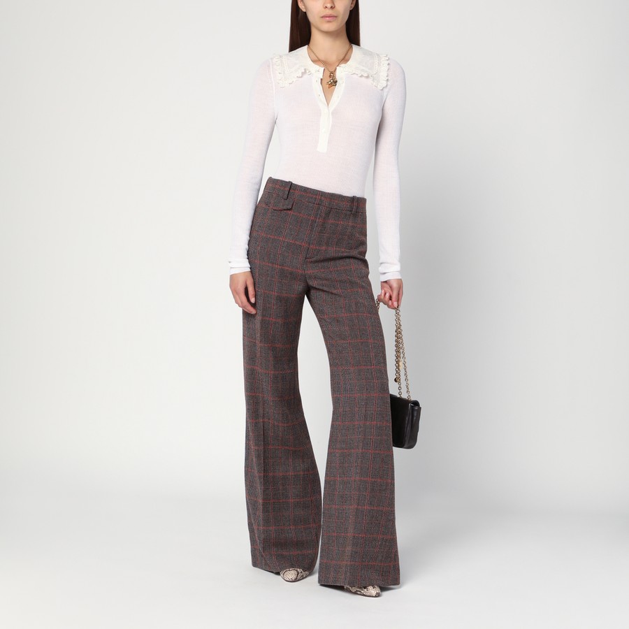 パンツ CHLOE BROWN FLARED CHECKERED WOOL TROUSERS Chloé Brown flared checkered wool trousers | TheDoubleF