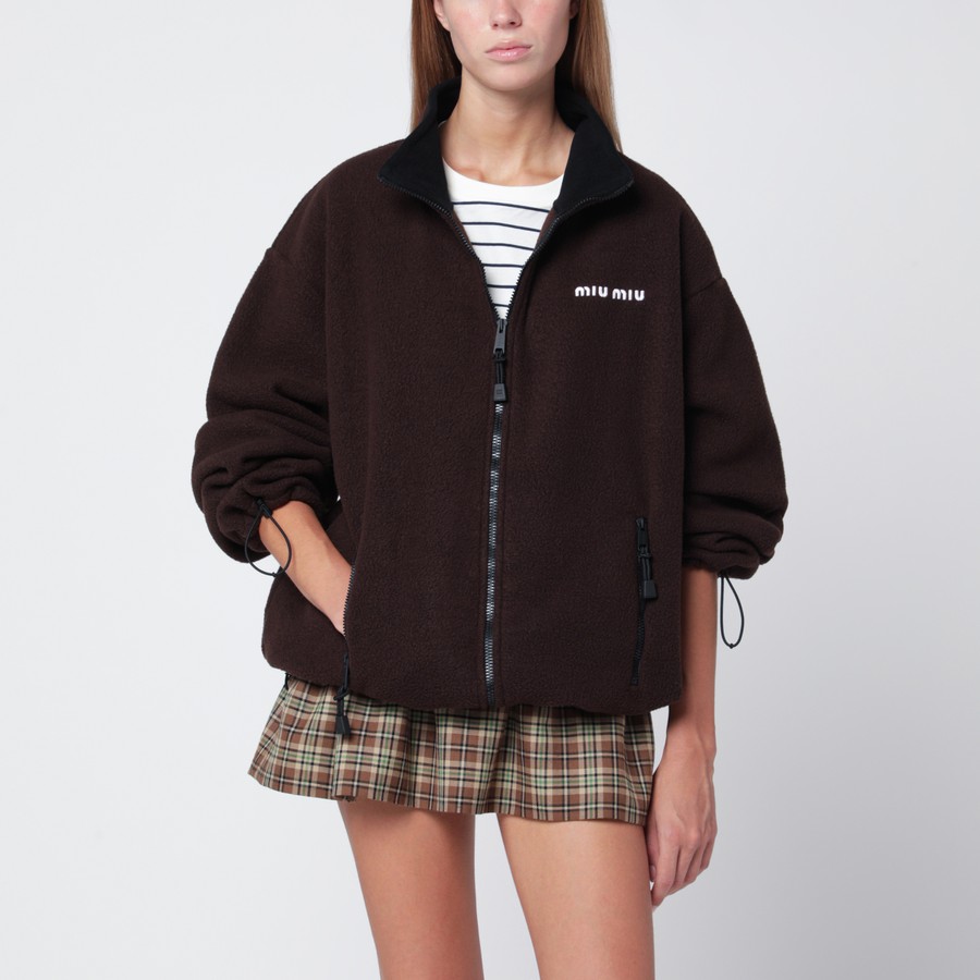 Miu Miu Brown fleece zip-up sweatshirt | TheDoubleF