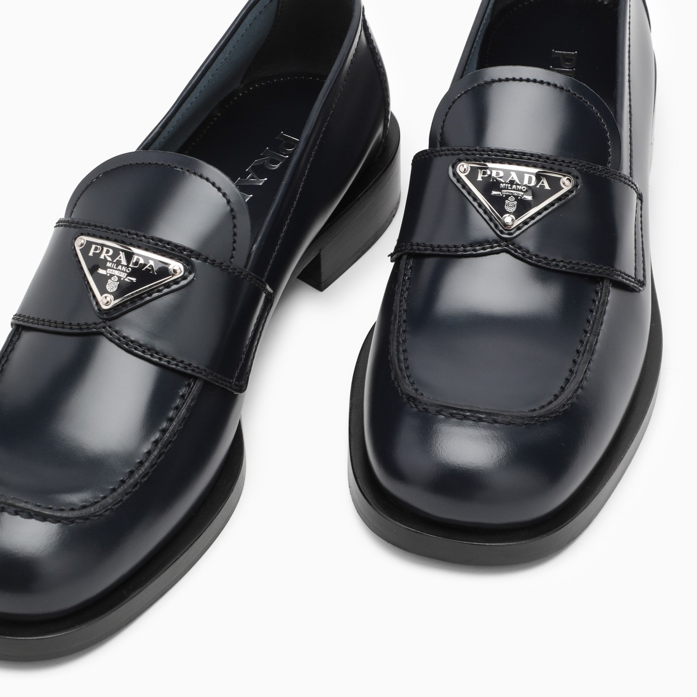 Prada Blue brushed leather loafers TheDoubleF
