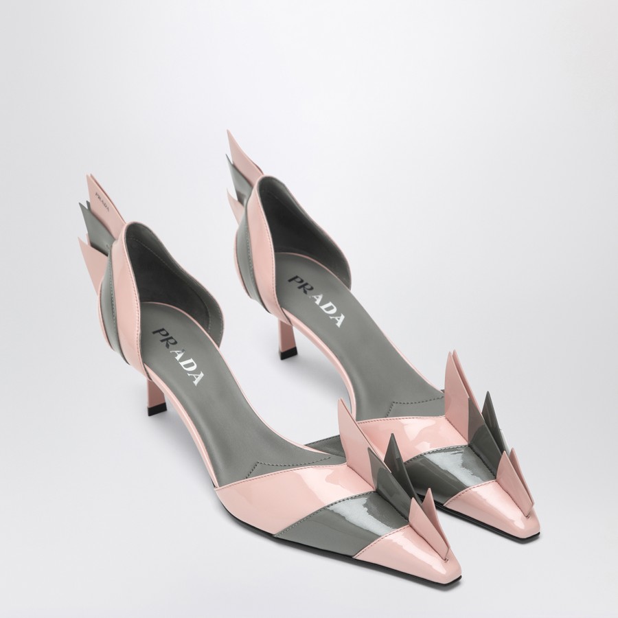 パンプス PRADA PATENT LEATHER PUMPS IN ORCHID/STEEL Prada Patent Leather Pump Orchid Steel with Architectural