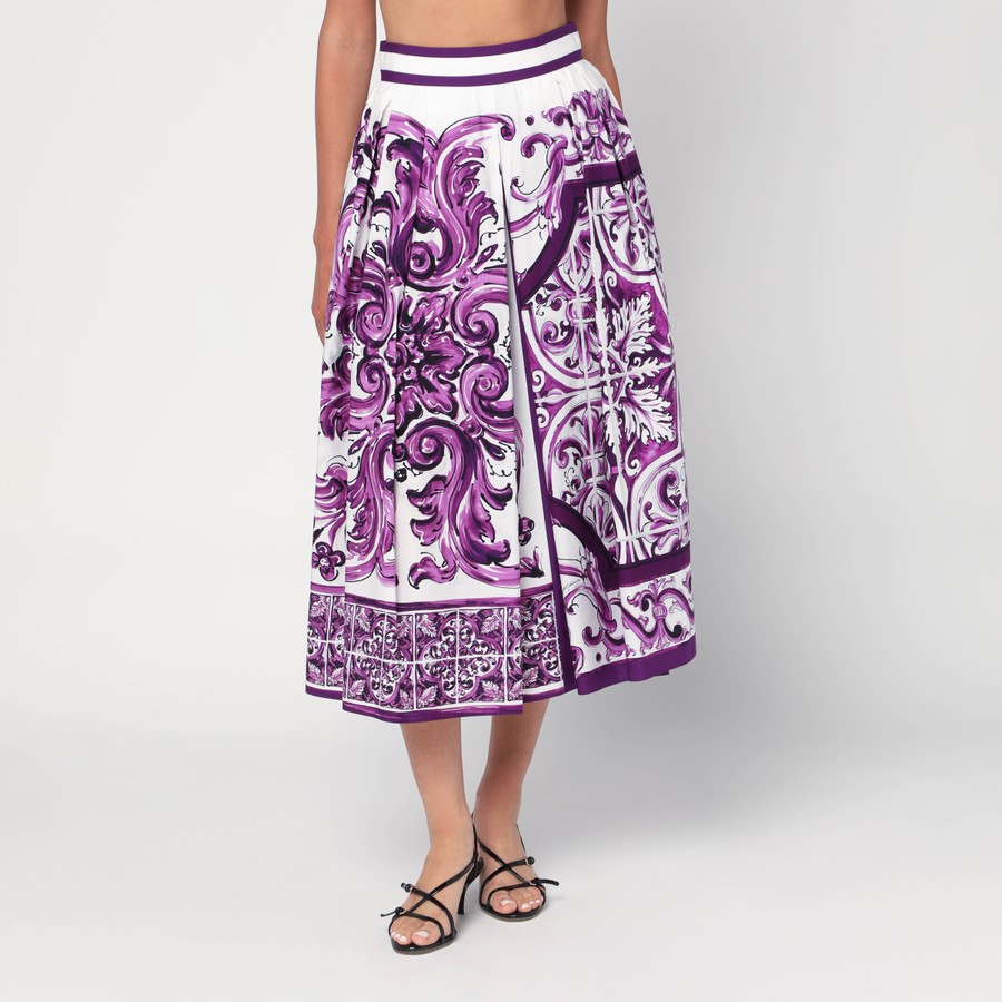 スカート DOLCE&GABBANA PURPLE MAIOLICA PRINT SKIRT IN POPLIN Dolce&Gabbana Purple Maiolica print skirt in poplin | TheDoubleF