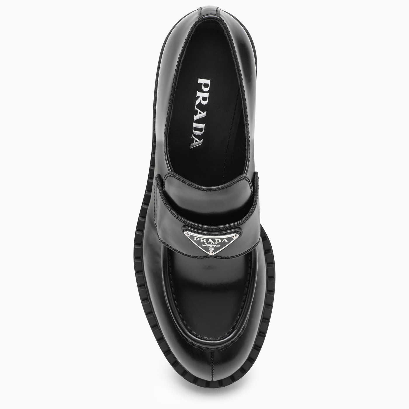 Prada Chocolate loafers in black brushed leather TheDoubleF