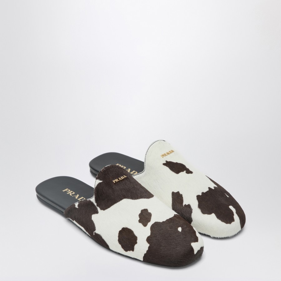 サンダル・ミュール PRADA WHITE/DARK BROWN MULES WITH ANIMAL PRINT Prada White/dark brown mules with animal print | TheDoubleF