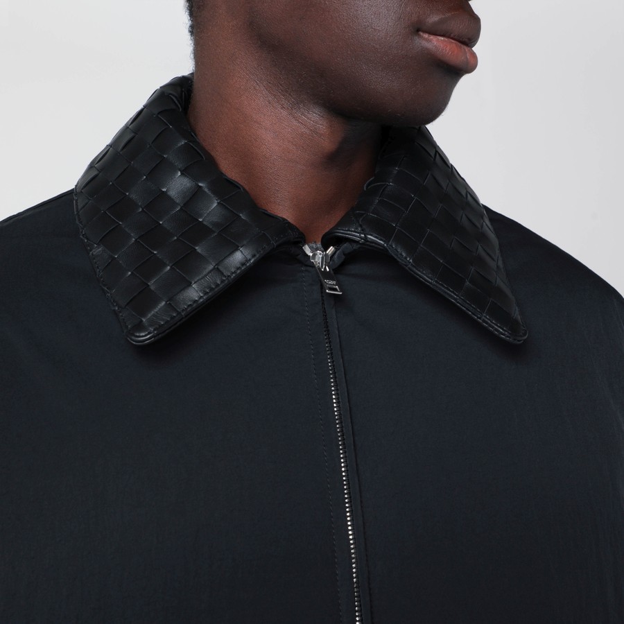 Bottega Veneta Black jacket with Intrecciato collar | TheDoubleF