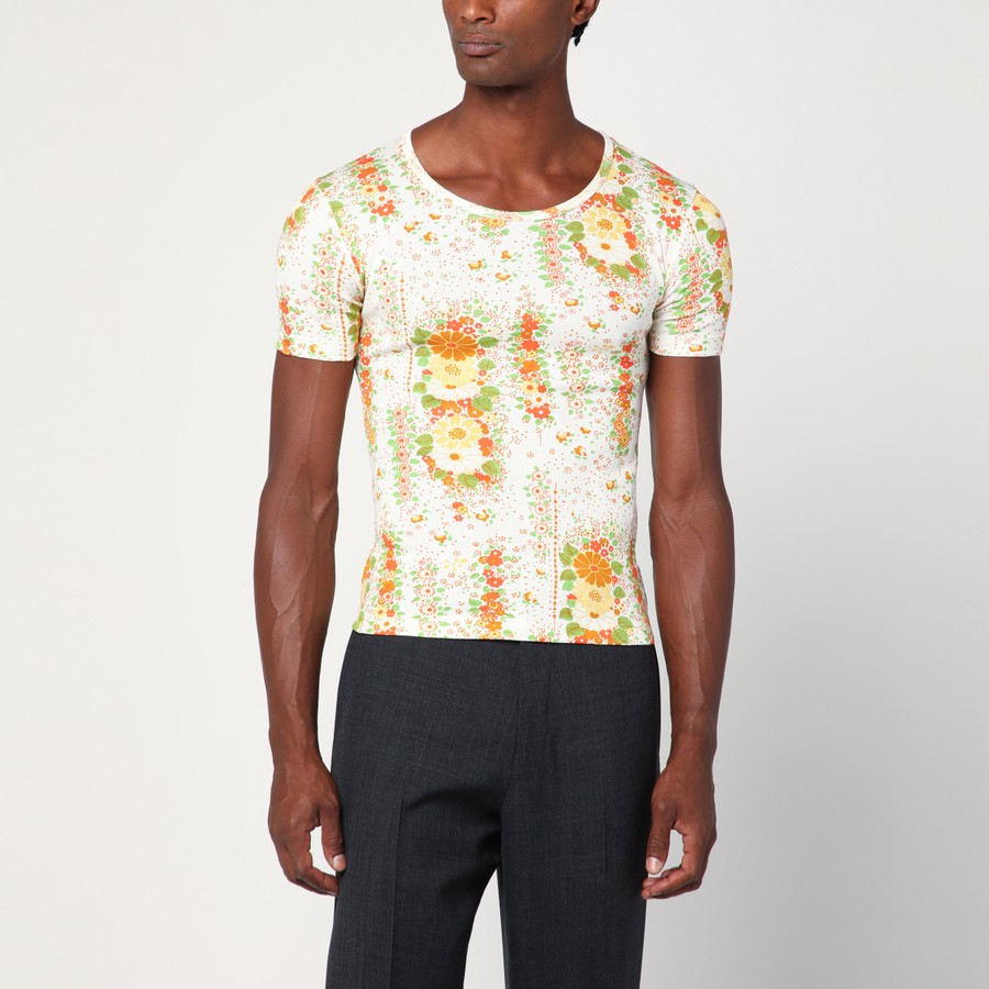 Tシャツ・カットソー PRADA ORANGE FLORAL PRINT T-SHIRT Prada Orange floral print T-shirt | TheDoubleF