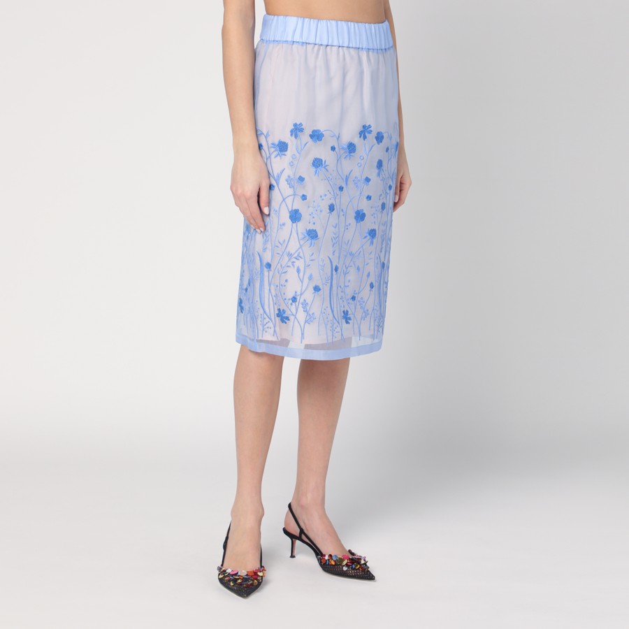 P.A.R.O.S.H. Sky blue silk skirt with embroidery | TheDoubleF