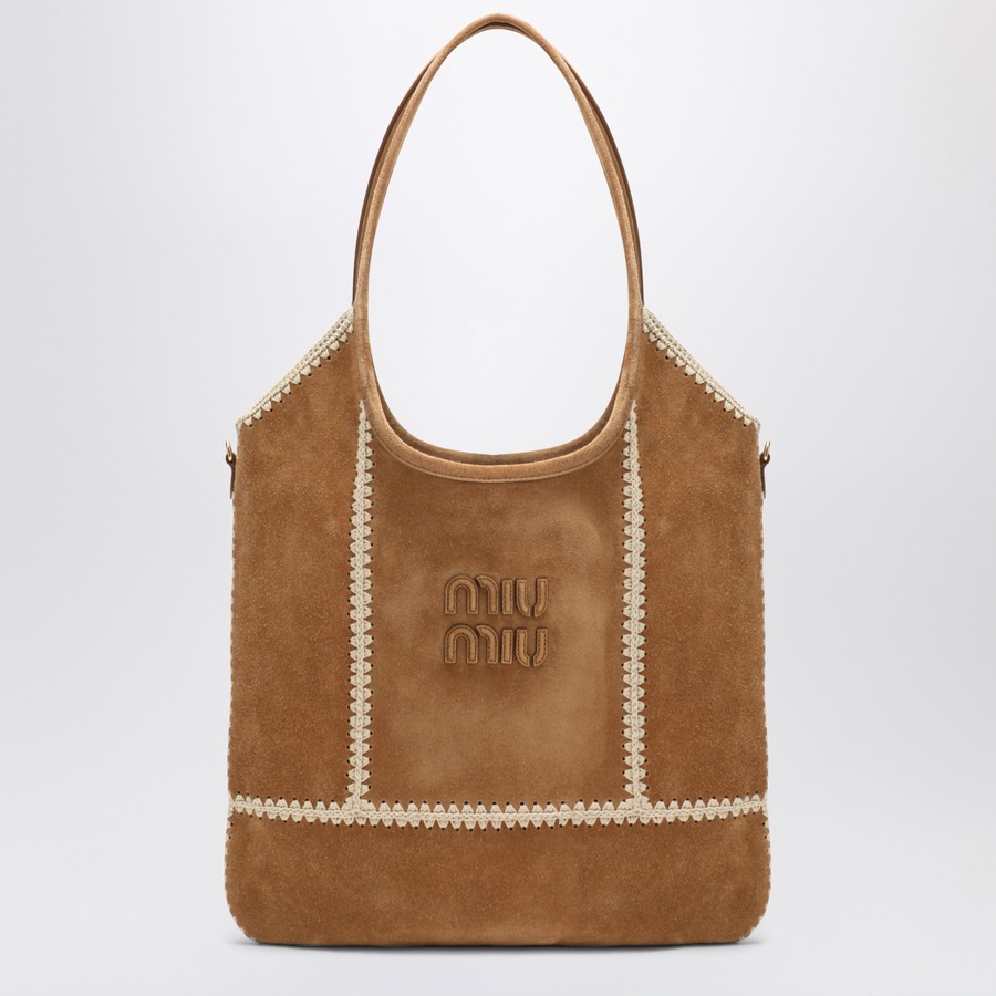 Wildleder Gesteppte Tasche Beige Ivy-Tasche Aus Wildleder Und