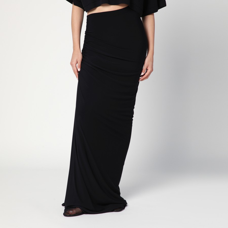 スカート ALAIA JERSEY DRAPED SKIRT Alaïa Long draped black skirt in jersey | TheDoubleF