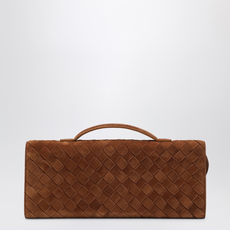 Bottega Veneta Andiamo clutch with brown suede handle | TheDoubleF
