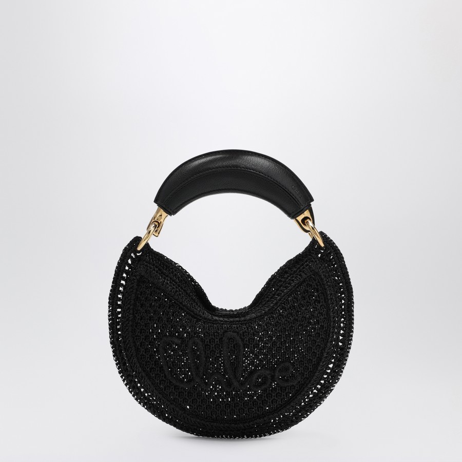 Chloé Mini Summer Banana hobo bag in black crochet with leather