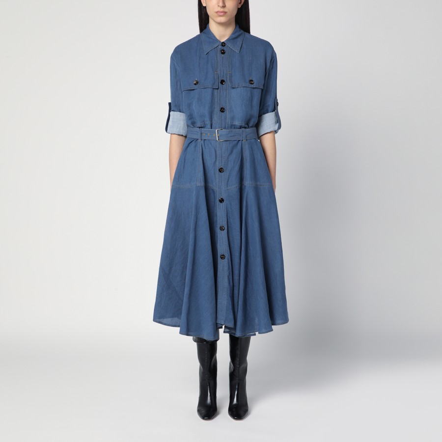 Bottega Veneta Blue linen-blend chemise dress | TheDoubleF