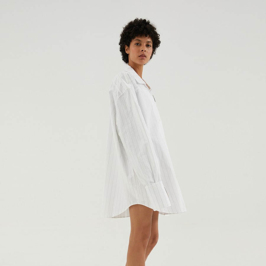 ワンピースその他 1989 STUDIO Shirt l/s dress white 1989 STUDIO Striped l/s shirt dress white | TheDoubleF
