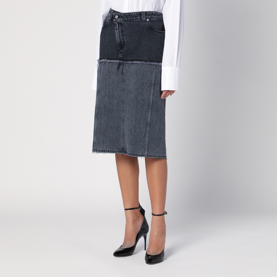スカート ALEXANDER MCQUEEN MULTICOLOR BOUCLE SKIRT Alexander McQueen Two-tone black denim skirt | TheDoubleF