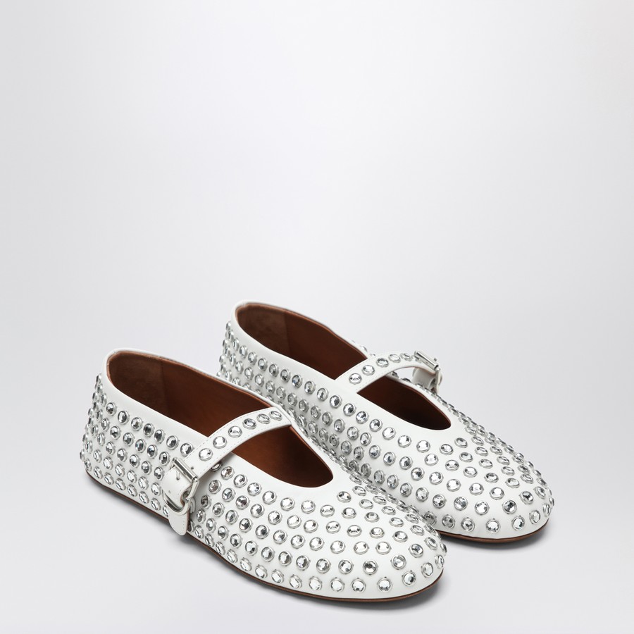 バレエシューズ ALAIA WHITE LEATHER BALLERINA WITH CRYSTALS Alaïa White leather ballerina with crystals | TheDoubleF
