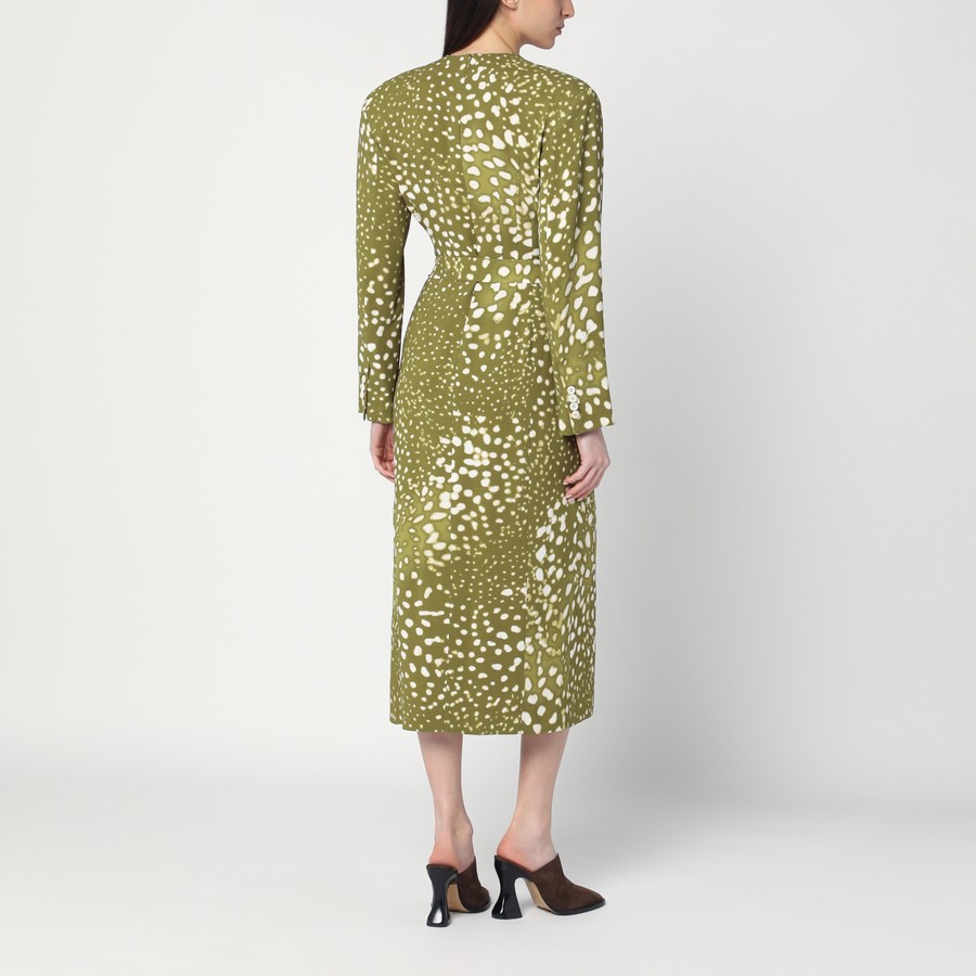 ワンピースその他 Dries Van Noten Dress with belt and khaki green print Dries-van-noten-green-silk-