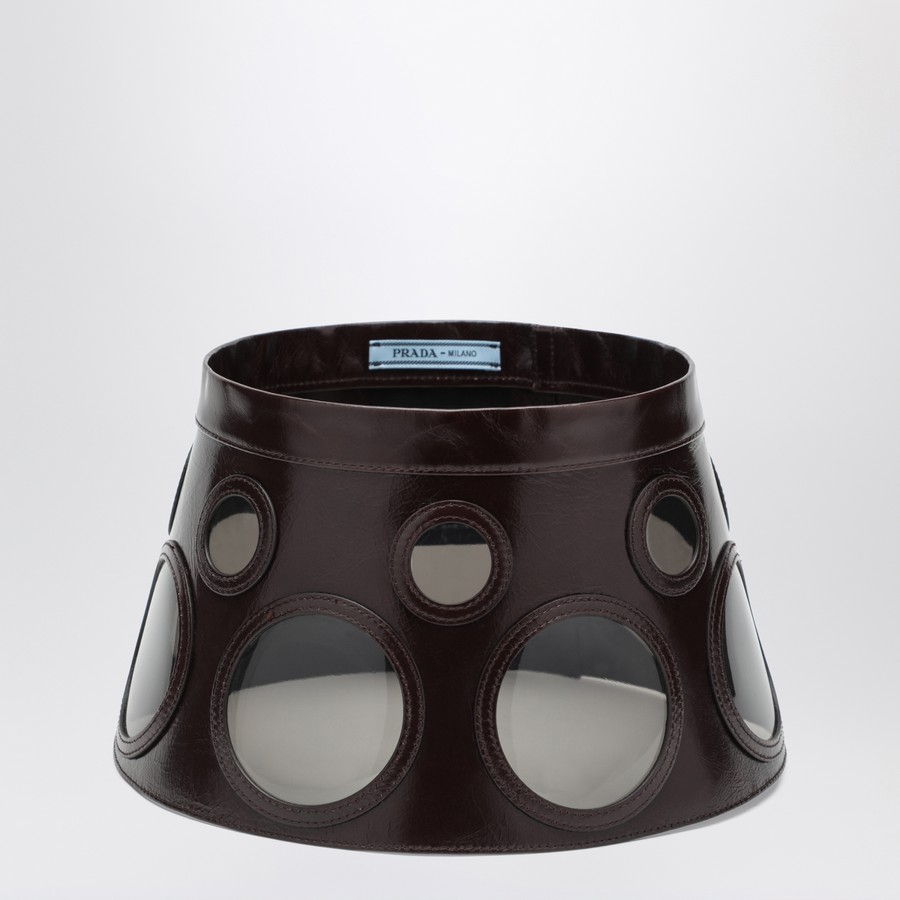 ハット PRADA SS25 Dark brown leather hat (1HV0292HHU F0003) Prada Visor brown in leather and plexiglass | TheDoubleF
