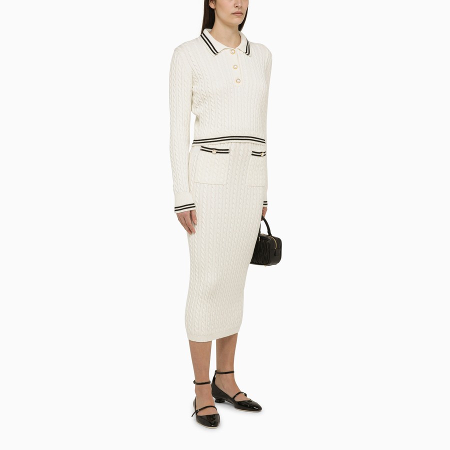 Alessandra Rich White cotton plaited midi skirt | TheDoubleF