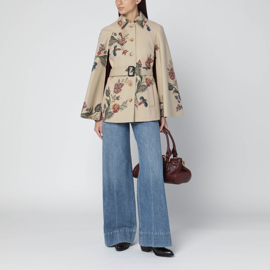 ETRO Beige trench-cape with floral print | TheDoubleF ETRO Beige trench-cape with floral print | TheDoubleF