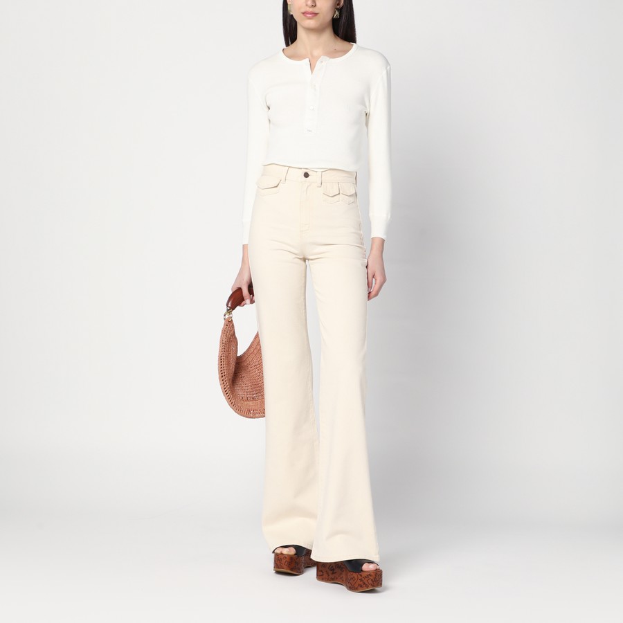 デニム・ジーパン CHLOE Women Denim Pants CH25UDP03251 112 WHITE Chloé Ivory flared denim trousers | TheDoubleF