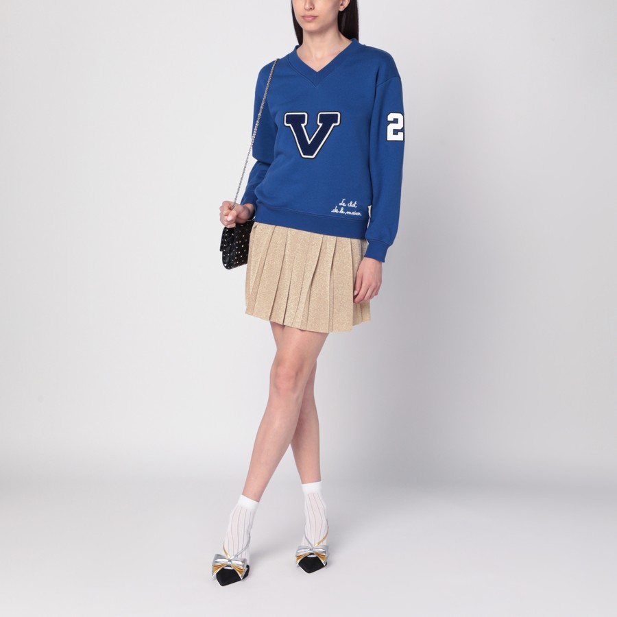 その他 VALENTINO FW25 Blue cotton sweatshirt (7B3MF24V9KY AF9) Valentino: Women's Embroidered Cotton Sweatshirt (Blue/Ivory